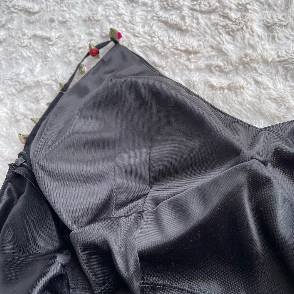Cache silk rosette beaded slip dress prom gown ruffle formal cocktail floral M - Picture 10 of 16
